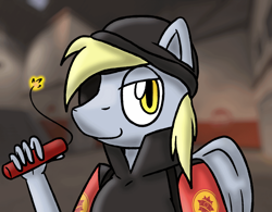 Size: 1280x996 | Tagged: safe, artist:jakethespy, derpy hooves, anthro, colors:crowley, demoman, dynamite, solo, team fortress 2