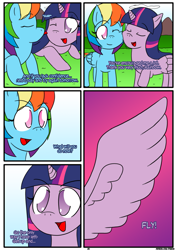 Size: 1233x1746 | Tagged: safe, artist:otakon, derpibooru import, rainbow dash, twilight sparkle, twilight sparkle (alicorn), alicorn, pegasus, pony, comic:love in the clouds, comic, female, lesbian, licking, patreon, shipping, tongue out, twidash