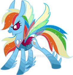 Size: 600x609 | Tagged: safe, artist:sakuyamon, derpibooru import, rainbow dash, changedling, changeling, changedlingified, changelingified, solo, species swap, watermark