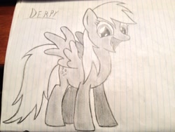 Size: 3264x2448 | Tagged: safe, artist:maxime12, derpy hooves, pegasus, pony, female, lined paper, mare, monochrome, pencil drawing, solo, traditional art