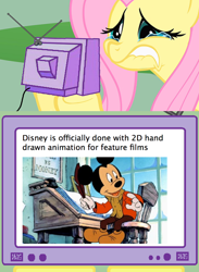 Size: 1126x1542 | Tagged: safe, fluttershy, pegasus, pony, disney, exploitable meme, fluttercry, mickey mouse, tv meme