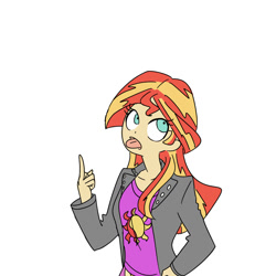 Size: 900x900 | Tagged: safe, artist:misochikin, sunset shimmer, equestria girls, middle finger, pixiv, pointing, solo, tongue out, vulgar