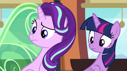 Size: 1280x720 | Tagged: safe, screencap, starlight glimmer, twilight sparkle, twilight sparkle (alicorn), alicorn, pony, the times they are a changeling, duo, duo female, female