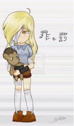 Size: 687x1164 | Tagged: safe, artist:irunekagi, derpy hooves, doctor whooves, blonde hair, clothes, female, humanized, solo