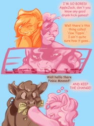 Size: 1069x1436 | Tagged: safe, applejack, pinkie pie, cow, earth pony, pony, ask, drunk, drunkie pie, epic drunk ponies, tumblr