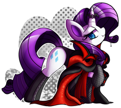 Size: 800x715 | Tagged: safe, artist:paleblank, part of a set, rarity, pony, undead, unicorn, vampire, vampony, cape, clothes, costume, fishnet stockings, halloween, horn ring, leotard, simple background, solo, stockings, transparent background