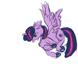 Size: 1500x1500 | Tagged: safe, artist:weepysheep, derpibooru import, twilight sparkle, twilight sparkle (alicorn), alicorn, pony, magical mystery cure, floppy ears, flying, open mouth, simple background, solo, unshorn fetlocks, white background