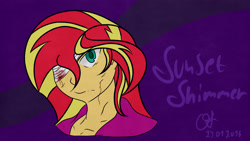 Size: 4200x2375 | Tagged: safe, artist:owlisun, sunset shimmer, equestria girls, angry, badass, bandage, blood, solo