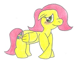 Size: 948x772 | Tagged: safe, artist:somepkmn-lovingdude, fluttershy, pegasus, pony, simple background, solo, traditional art