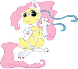 Size: 697x612 | Tagged: safe, artist:php27, fluttershy, cat, pegasus, pony, cat ears, claws, costume, darkstalkers, felicia, fluttercat, kitten, solo