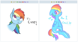 Size: 515x276 | Tagged: safe, derpibooru import, rainbow dash, pegasus, pony, cute, dashabetes, derpibooru, exploitable meme, juxtaposition, juxtaposition win, meme, meta