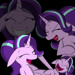 Size: 1698x1699 | Tagged: safe, artist:pandramodo, edit, starlight glimmer, pony, unicorn, black background, cropped, eyes closed, female, floppy ears, kek, laughing, laughing tom cruise, lmao, lol, mare, open mouth, simple background, solo