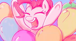 Size: 600x325 | Tagged: safe, artist:feujenny07, pinkie pie, earth pony, pony, balloon, excited, happy