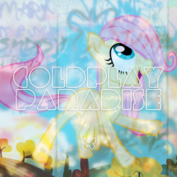 Size: 800x800 | Tagged: safe, artist:adrianimpalamata, fluttershy, pegasus, pony, album cover, coldplay, female, filly, filly fluttershy, younger