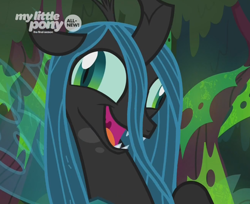 Size: 872x712 | Tagged: safe, screencap, queen chrysalis, changeling, changeling queen, the beginning of the end, all new, crazylis, derp, faic, female, insanity, text