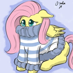 Size: 1000x1000 | Tagged: safe, artist:osakaoji, fluttershy, pegasus, pony, bottomless, clothes, partial nudity, solo, sweater, sweatershy