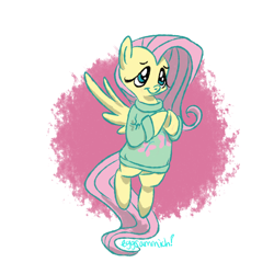 Size: 2000x2000 | Tagged: safe, artist:eggsammich, fluttershy, pegasus, pony, bottomless, clothes, flying, partial nudity, solo, sweater, sweatershy