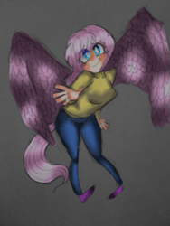 Size: 495x660 | Tagged: safe, artist:chilpollins, fluttershy, humanized, tailed humanization, winged humanization