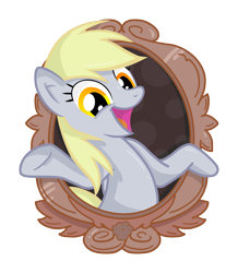 Size: 3797x4352 | Tagged: safe, artist:toonlancer, derpy hooves, pegasus, pony, bust, frame, looking at you, shrug, simple background, smiling, solo, transparent background