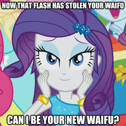 Size: 625x625 | Tagged: safe, edit, edited screencap, screencap, rarity, equestria girls, equestria girls (movie), bedroom eyes, image macro, waifu