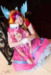 Size: 409x600 | Tagged: safe, derpibooru import, pinkie pie, rainbow dash, human, cosplay, irl, irl human, photo