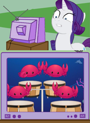 Size: 563x771 | Tagged: safe, rarity, pony, unicorn, bongos, crab bongos crabby crab bongos, crabs, exploitable meme, meme, mr weebl, obligatory pony, shrimp glockenspiel, tv meme