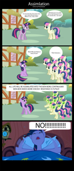 Size: 985x2270 | Tagged: safe, artist:ponysalute, derpibooru import, bon bon, sweetie drops, twilight sparkle, assimilation, borg, comic, nightmare, star trek