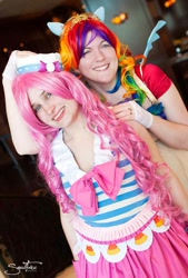 Size: 405x600 | Tagged: safe, derpibooru import, pinkie pie, rainbow dash, human, cosplay, irl, irl human, photo