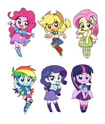 Size: 500x590 | Tagged: safe, artist:bartolomeus_, derpibooru import, applejack, fluttershy, pinkie pie, rainbow dash, rarity, twilight sparkle, equestria girls, blushing, chibi, cute, happy, mane six, running, shy, smiling