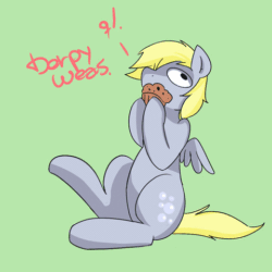 Size: 480x480 | Tagged: safe, artist:sketchnathan, derpy hooves, pegasus, pony, animated, ask-derpyweas, asknathanbrokenhorn, female, mare, scratch reflex, solo, spanish