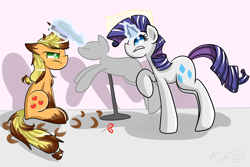 Size: 4500x3000 | Tagged: safe, artist:royalppurpl3, applejack, rarity, earth pony, pony, unicorn, magic, mannequin