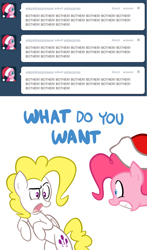 Size: 900x1530 | Tagged: safe, artist:willdrawforfood1, pinkie pie, surprise, earth pony, pony, g1, ask, ask surprise, g1 to g4, generation leap, tumblr