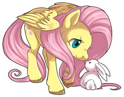 Size: 800x626 | Tagged: safe, artist:kaceymeg, angel bunny, fluttershy, pegasus, pony, cute, unshorn fetlocks