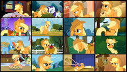 Size: 1024x580 | Tagged: safe, screencap, applejack, earth pony, pony, blonde mane, female, mare, orange coat, solo