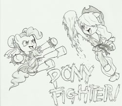 Size: 1019x887 | Tagged: safe, artist:joelashimself, applejack, pinkie pie, earth pony, pony, chun li, crossover, ken masters, street fighter