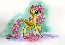 Size: 2342x1619 | Tagged: safe, artist:smartmeggie, fluttershy, pegasus, pony, female, mare, solo, traditional art