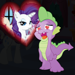 Size: 2500x2500 | Tagged: safe, artist:big-mac-a-brony, rarity, spike, dragon, pony, unicorn, female, heart eyes, male, shipping, sparity, straight