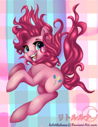 Size: 437x565 | Tagged: safe, artist:lelittleluna, pinkie pie, earth pony, pony, female, mare, pink coat, pink mane, simple background, solo