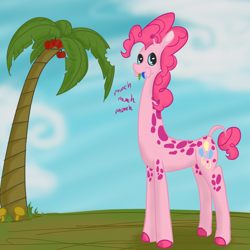 Size: 1024x1024 | Tagged: safe, artist:aqwara, pinkie pie, giraffe, eating, giraffe pie, giraffied, grazing, herbivore, munching, species swap