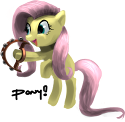 Size: 400x390 | Tagged: safe, artist:ponyrake, fluttershy, pegasus, pony, happy, musical instrument, tambourine