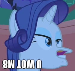 Size: 858x806 | Tagged: safe, rarity, pony, unicorn, hoers, image macro, inverted mouth, solo, u wot m8