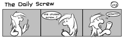 Size: 1280x404 | Tagged: safe, artist:tetrapony, derpy hooves, pegasus, pony, comic:the daily derp, comic, female, mare, monochrome, the daily screw