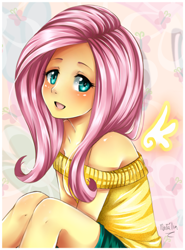 Size: 370x501 | Tagged: safe, artist:nataliadsw, fluttershy, floating wings, humanized, solo, winged humanization