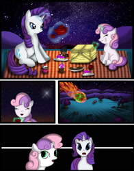 Size: 750x956 | Tagged: safe, artist:alfredofroylan2, rarity, sweetie belle, pony, unicorn, comic, meteor, night, picnic, starry night