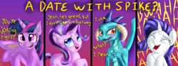 Size: 4000x1500 | Tagged: safe, artist:katakiuchi4u, princess ember, rarity, starlight glimmer, twilight sparkle, twilight sparkle (alicorn), alicorn, dragon, pony, unicorn, comic, dialogue, dragoness, female, laughing, mare, shipping denied, wahaha