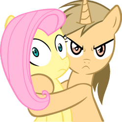 Size: 892x896 | Tagged: safe, artist:midnightsparkle, fluttershy, oc, oc:midnight sparkle, duo, hostage, mine!, possessive, recolor, simple background, transparent background