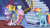 Size: 1280x723 | Tagged: safe, artist:xenon, derpibooru import, rainbow dash, rarity, pegasus, pony, unicorn, fame and misfortune, cloven hooves, curved horn, duo, female, folded wings, mare, scene interpretation, staircase, stress couture, twilight's castle, unshorn fetlocks