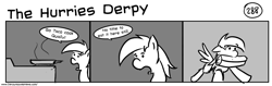 Size: 1280x404 | Tagged: safe, artist:tetrapony, derpy hooves, pegasus, pony, comic:the daily derp, comic, female, mare, monochrome, the hurries derpy