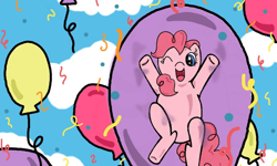 Size: 1024x614 | Tagged: safe, artist:mitolizard, pinkie pie, earth pony, pony, balloon, ms paint, pinkie pie trapped in a balloon, then watch her balloons lift her up to the sky