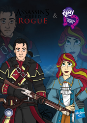 Size: 1024x1449 | Tagged: safe, artist:angelpony99, sunset shimmer, equestria girls, assassin's creed, assassin's creed rogue, crossover, dagger, gun, hasbro logo, humanized, rifle, shay cormac, shay patrick cormac, templar, templar assassin, ubisoft, weapon